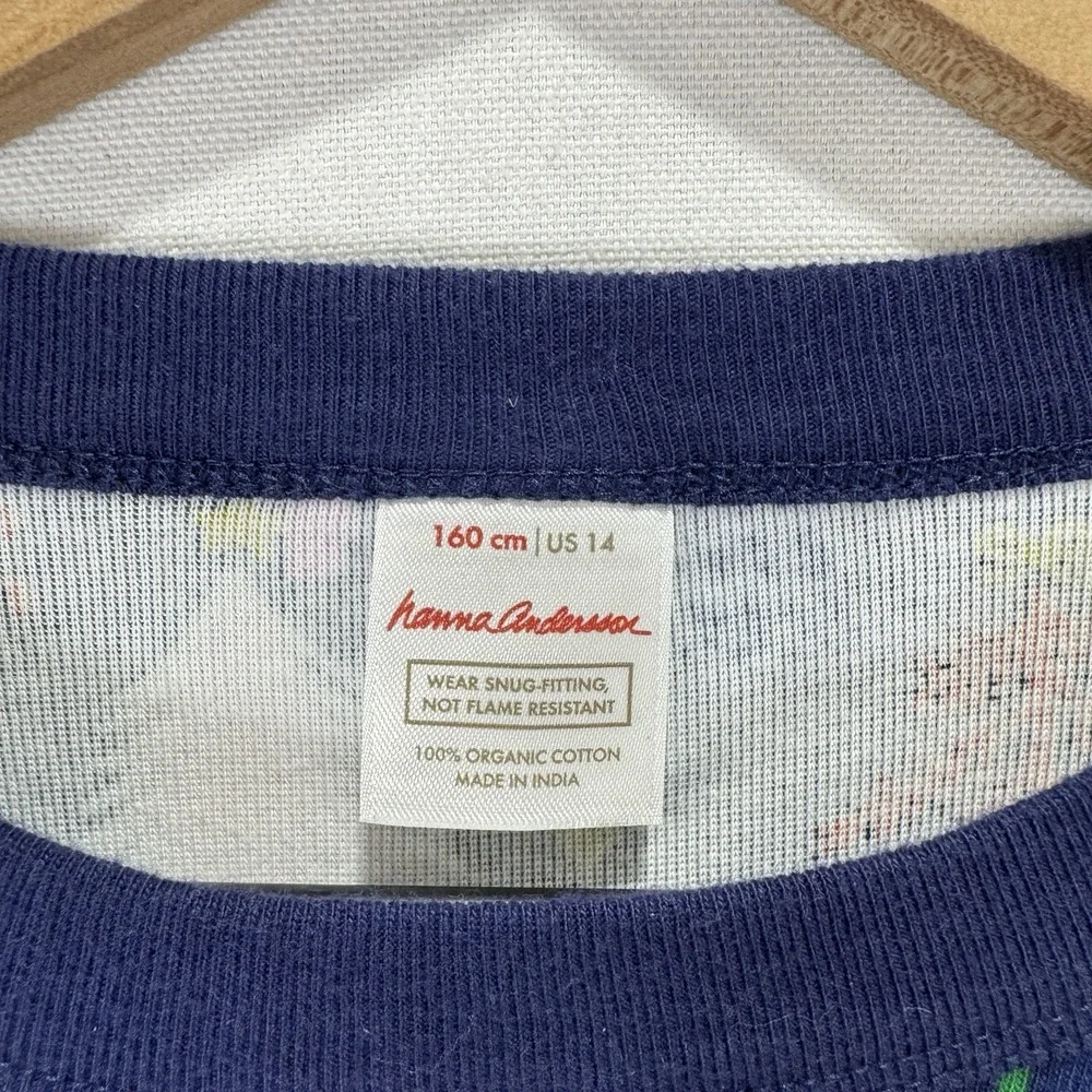 Hanna Andersson Pajama Top Unisex Youth 14/‎ 160CM Blue Holiday Christmas Cotton